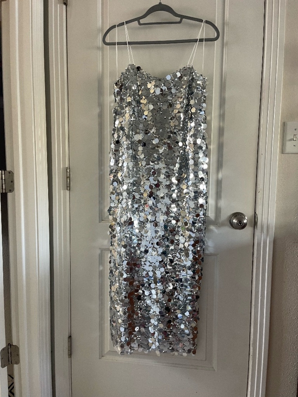 12th Tribe Silver Sequin Strapless Midi Dress NWT Size L